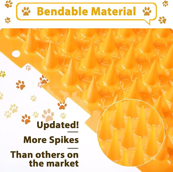 16 Pack Cat Repellent Outdoor Mat Cats Dogs Plastic Bendable Spiked Deterrent Training Repellent PET Mats with Spikes for Indoor Outdoor Supplies, 18.3 Square Feet, 16 x 13 Inch(Orange)