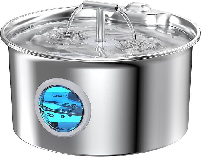 Cat Water Fountain Stainless Steel: 2.6L Cat Fountain for Drinking - Pet Water Fountain for Cats Indoor - Automatic Pet Water Dispenser Bowl - Best Auto Feeding Supplies Gift for Small Dog Large Kitty