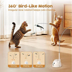 Interactive Cat Toys for Indoor Cats: Upgraded 360° Automatic Spin Flying Bird Feather Wand with Silicone Protected Rod Safe Play, Strong 8cm Suction Cup, USB-Rechargeable for Bored Kittens and Adult