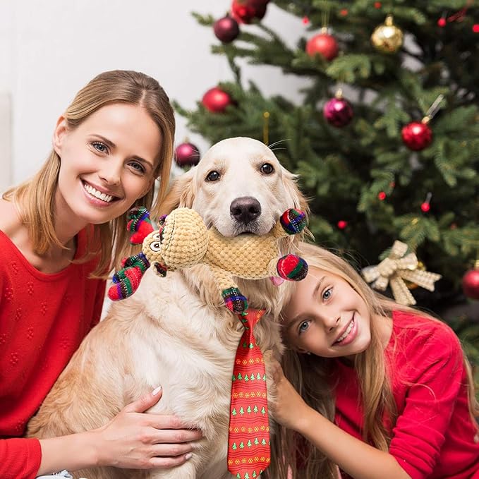 Dog Toys Squeaky Interactive Stuffed PP Cotton Puppy Teething Chew Toy Deer Shape Crinkle Sound Paper Tail, for Large Medium Small Breeds Indoor Outdoor Play