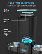 HoneyGuaridan 5L Automatic Cat Feeder for Two Cats, Cat Food Dispenser with Stainless Steel Bowl,Timed Feeder Programmable 1-6 Meals Control, Dual Power Supply,Desiccant Bag Black