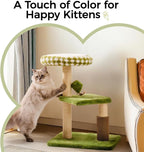 Mewoo Small Cat Tree Tower, Cat Tower with Scratching Post, Cat Trees with Removable Cat Perch for Indoor Cats Large Adult, Cute Cat Tree with Interactive Cat Toys for Kittens (Green, Large)