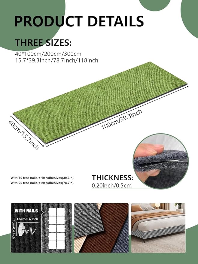 Cat Scratch Couch Furniture Protector, Adhesive Cat Scratch Pad Deterrent for Furniture, DIY Climbing Cat Scratcher Couch Protector from Cat Claws Scratching for Indoor(Green, 39.3x15.8Inch)