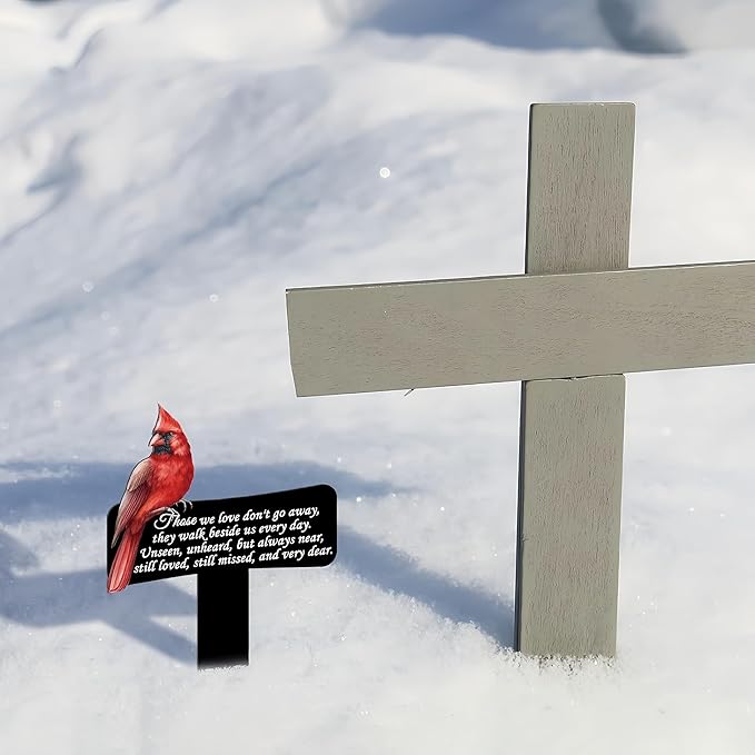 11.8 inch Cardinals Memorial Grave Markers Metal Cemetery Decorations Loss of Dad Mom Spouse Lover Relatives Family Members Garden Stakes Gravesite Plaque Waterproof Outdoors Lawn Yard Signs