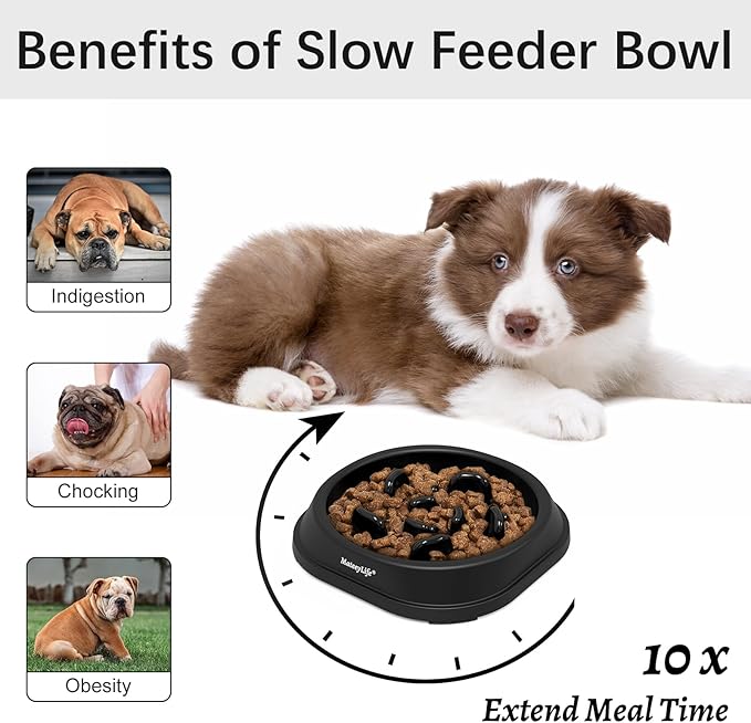 MateeyLife Small Slow Feeder Cat Bowls, Anti-Choking Puzzle Cat Food Bowls, Non Slip Interactive Dog Feeding Slow Down Eating, Bloat Stop Maze Dishes Dog Feeder for Small Breeds 1 Cup Black