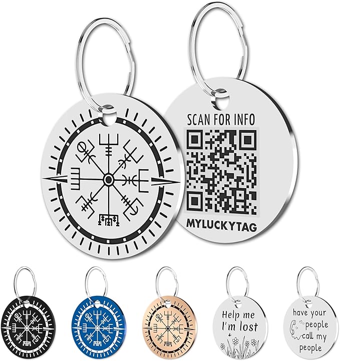 MYLUCKYTAG QR Code Stainless Steel Pet ID Tag Personalized Dog Tag, Online Pet Profile, Pet Location Alert Email, Digital Pet Tag, Durable Pet ID, Dog Collar Tag, Engraved Pet Tag
