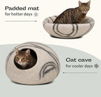 MEOWFIA Cat Cave – Premium Felt Cat Bed for Indoor Cats, Handmade 100% Merino Wool (Light Shades) (Medium, Light Grey)