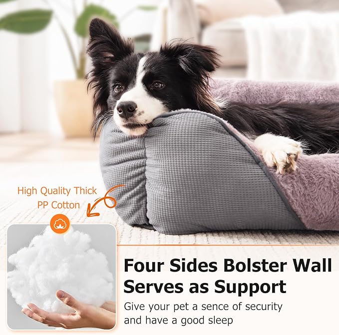 MIXJOY Dog Beds for Medium Dogs Washable, Calming Dog Bed Medium Size Dog, Soft Rectangle Pet Beds Sofa Cuddler, Orthopedic Sleeping Rabbit-Velvet Cozy Puppy Bed with Anti-Slip Bottom (30x24in, Grey)