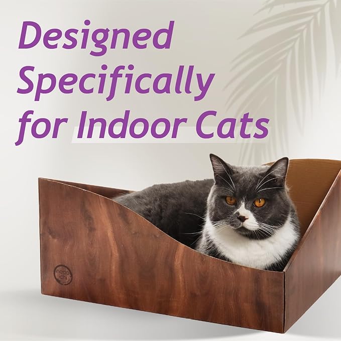 Hideaway Cat Scratcher Box for Indoor Cats - Cat Scratching Board, Horizontal Cat Scratch Pad Lounger with Reversible Usability and Extra Comfort for Lounge(Dark Cherry)