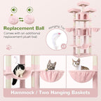 Globlazer Big Pink Cat Tower for Indoor Cats, 80inch Cat Tower for Multiple Adult Cats XXL Cat Tree with Scratching Post, Hammock, 3 Perches, 2 Condos, 2 Hanging Basket, F80, Pink