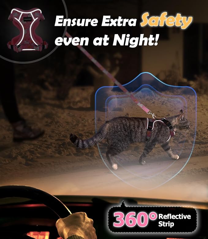 Halypet Cat Harness and Leash Set[MAX Safety 4th-Gen] Cute Escape Proof Vest Harness for Girl&Boy Cat Walking, Comfortable Adjustable Leash and Reflective Strips for Outdoor Kitten, S Pink Unicorn
