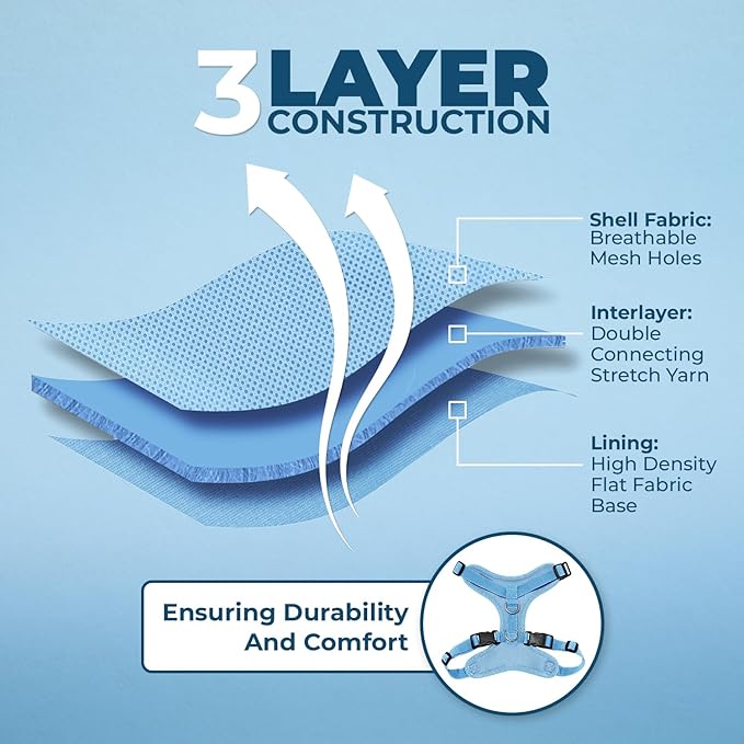 Voyager Escape-Proof Step-in Lock Cat Harness & 5ft Neoprene-Handle Leash Set All-Weather Mesh with Reflective Stitching for Small to Large Cats by Best Pet Supplies, Baby Blue, XXS