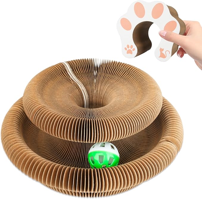 Kitty Kurlz Accordion Magic Organ Cat Scratcher Toys for Indoor Cats - Cardboard Cat Scratching Board Ball Scratcher Pad 1 Pack