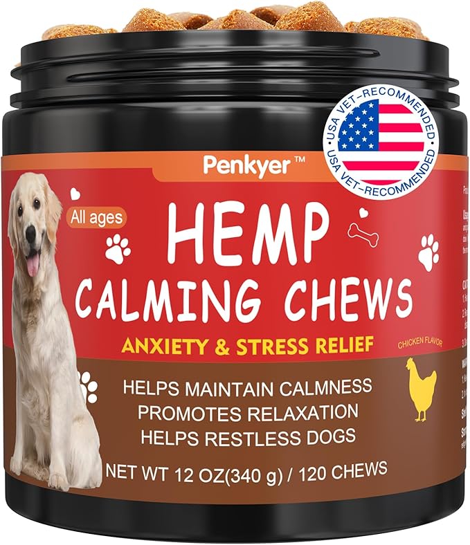 Advanced Calming Chews for Dogs, Dog Calming Chews - Anxiety Relief Treats and Bites for Dogs - Separation, Barking, Thunder, Noise, Stress, Pet Supplement, All Ages & Sizes - (Chicken 120 Ct)
