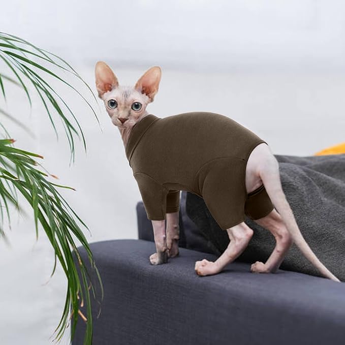 ROZKITCH XS Cat Clothes, Breathable Soft Cat Jumpers for Hairless Cats, Devon Rex, Cornish Rex, Peterbald, Coffee XS