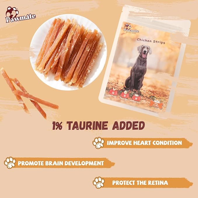 Chicken Jerky Strips Dog Treats, Natural Dehydrated Chicken Snacks w/Taurine, Soft & Chewy Training Treats for Small Medium Large Dogs, Rawhide-Free, Grain-Free, 10.6 oz