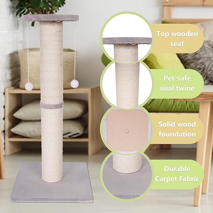 Cat Scratching Post-Scratching Post with Sisal Rope for Indoor Cats Large Cat Scratching Post sisal cat Scratcher Cute for Kitten Scratching Post(25 inch)