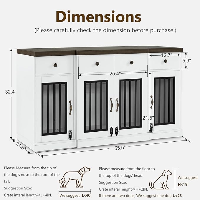 MCombo Wooden Dog Crate Furniture with 4 Drawers and 4 Lockable Doors, Pet Kennel TV Stand for Medium/Large Dogs 1872 (White and Brown)