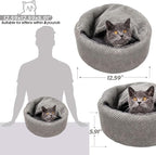 Winsterch Washable Cat Bed - Round Soft, Cozy & Warming for Indoor Cats. Calming Kitten Pet Bed. Small Cat Pet Covered Cat Cave Beds (Gray,12.59 x 12.59 x 5.91 in)
