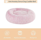 WNPETHOME Calming Dog Bed Cat Bed Donut, Faux Fur Pet Bed Self-Warming Donut Cuddler, Comfortable Round Plush Dog Beds (24 x 24 x 8 Inch, Light Pink)