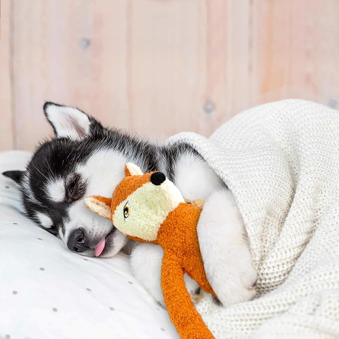 3 Pack No Stuffing Crinkle Squeaky Interactive Plush Dog Toys for Aggressive Chewers to Keep Puppy Busy for Boredom Small & Medium Breeds Furry Friend Teething Orange Fox Pink Pig Blue Hippo