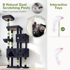 Globlazer Extra Large Cat Tower, 81-inch Tall Cat Tree for Big Cats 20 lbs, XXL Heavy Duty Cat Scratching Tower for Indoor Adult Cats with 3 Cat Condos, 8 Scratching Posts, F81, Dark Grey
