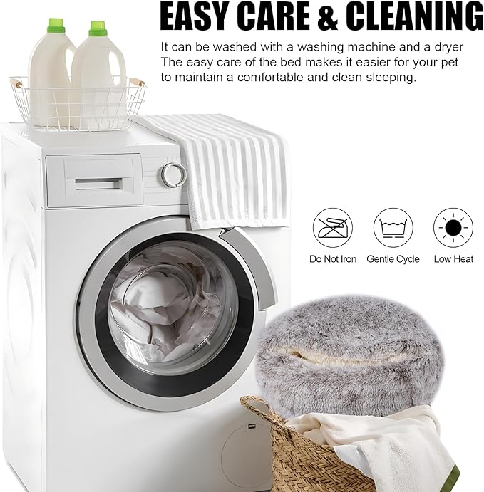 Calming Dog Beds & Cat Cave Bed with Hooded Cover,Washable Round Beds for Small Medium Pets,Anti-Slip Faux Fur Fluffy Coved Bed,Comfortable Warming Pet Bed (20 * 20inch,Khaki)