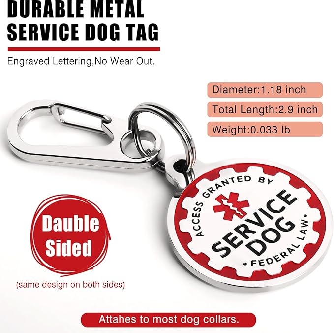 Service Dog Vest Harness+ID Tag+10 Patches,Metal Serivce Dog Tag&Reflective Emotional Support Dog Vest with Handle for Medium Dogs,Easy Put On/Off for Training/Walking/Everyday Red M
