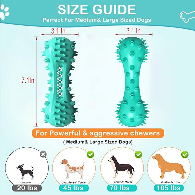 Dog Teeth Cleaning Toy for Training, Playing, Chewing - Squeaky Toys for Aggressive Chewers - Toothbrush Stick Bone for Medium Large Dogs (Blue)