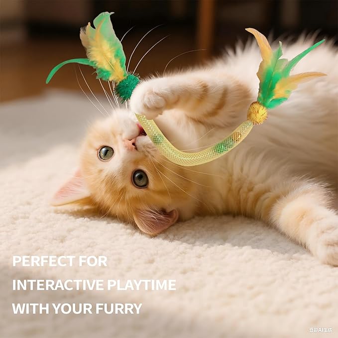 20PCS Interactive Cat Toys for Indoor Cats, Feather Elastic Mesh Cat Toy, Catnip Ball, Colorful Cat Spring, Kitty Rainbow Plush, Teething & Self-Play Kitten Accessories Variety Pack