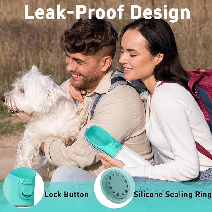 Portable Dog Water Bottle with Bowl, Leak Proof, Convenient for Walking, Hiking and Camping (Blue, 19oz)