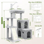 Globlazer F50 Cat Tower for Indoor Cats, 50-inch Heavy Duty Cat Tree for Big Cats, Cat Tree House with Extra-Large Padded Platform, Sisal Scratching Board, 2 Large Condos, Cloud Grey