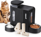 Gravity Cat Feeder and Water Dispenser with 304 Stainless Steel Bowls, 2 in 1 Automatic Cat Feeder with 180 Degree Rotatable Water Bowl, Large Capacity for Puppy Kitten Rabbits, Black