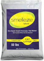 SMELLEZE Natural Cat Litter Smell Eliminator Deodorizer Additive: 50 lb. Rids Strong Urine & Poop Stench. Change Kitty Box Litter Less. Safe for Cats. Unscented
