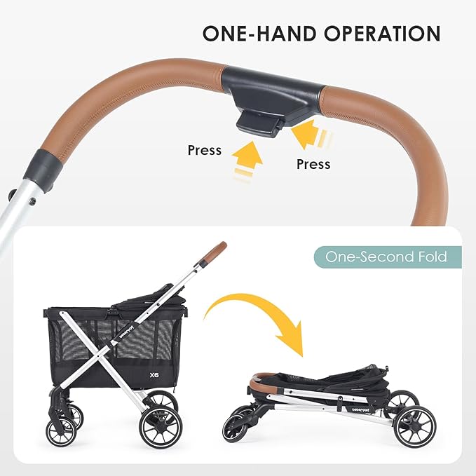 X6 Luxury Dog Stroller for Medium Dogs up to 66 lbs, Dog Wagon with 180° Canopy, One-Second Fold Design, 4-Wheel Shock Absorption (Black)