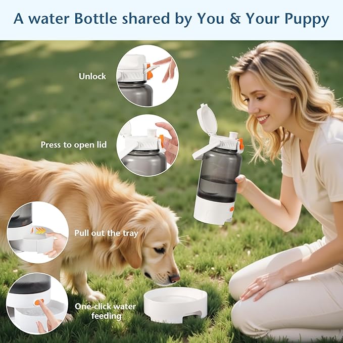 50oz Outdoor Dog Water Bottle - Leakproof Pet & Human Water Dispenser with Handle, Portable for Travel, Hiking, Camping, Beach - Must-Have BPA-Free Gear for Active Dogs (White)