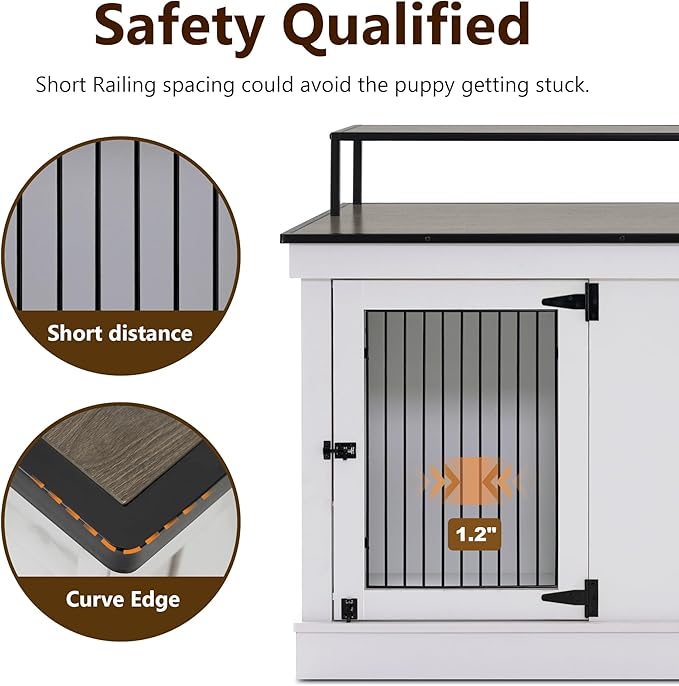 MCombo Large Dog Crate Furniture TV Stand, Wooden Pet Kennel with Double Doors, Indoor Furniture Style Dog House End Table, 1861 (Light Grey)