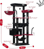 Gothic Cat Tree, Cat Tower for Large Cats with 2 Big Platforms, 2 Baskets, condo and Toys, 63" Cat Scratching Posts for Indoor Cats, Black and red GCT020BR