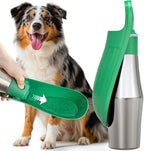 Stainless Steel Dog Water Bottle - 27 oz Portable Travel Dog Bottle & Bowl, Leak Proof Stainless Steel Metal Pet Water Bowl Dispenser for Camping, Hiking, Traveling, Walking (27oz, Green)