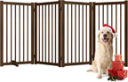 36" H Freestanding Pet Gate, Solid Wood Foldable Dog Gate with Support Feet, Wooden Tall Dog Gate for Doorway, Stairs & Indoor Use, 60" Wide Expandable Pet Fence, 4 Panels, Walnut