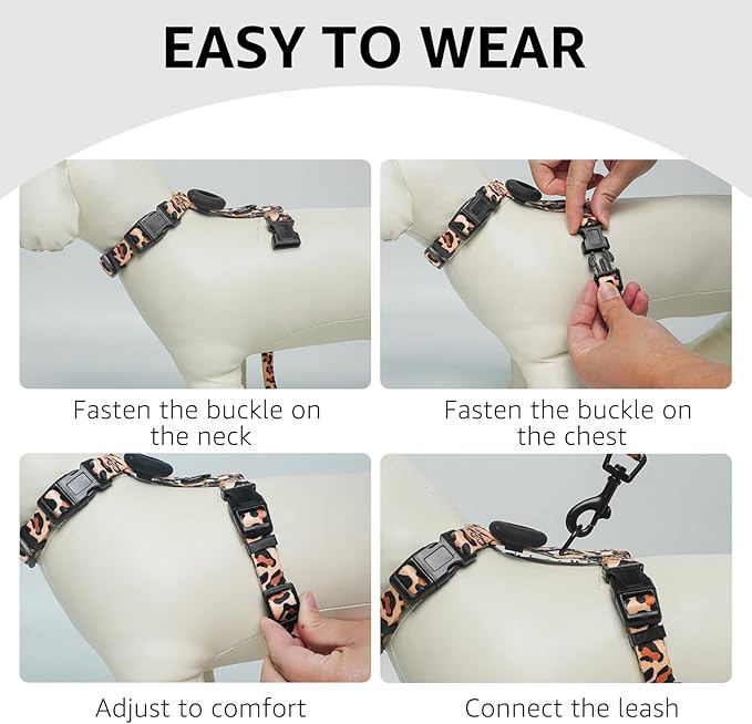 SCENEREAL Adjustable Cat Harness and Leash Set with AirTag Holder, Escape-Proof Design for Small to Large Cats, Lightweight Soft Travel Harness, Yellow Floral