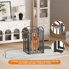 4 Panels Full Matel Freestanding Dog Gates with Door, 96"Extra Wide 36"Tall Free Standing Dog Pet Gate for Indoor & Outdoor. Foldable Pet Fences for Doorways, House, Stairs, Porch, Deck, Yard