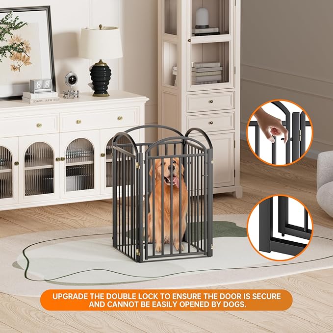 4 Panels Full Matel Freestanding Dog Gates with Door, 96"Extra Wide 36"Tall Free Standing Dog Pet Gate for Indoor & Outdoor. Foldable Pet Fences for Doorways, House, Stairs, Porch, Deck, Yard