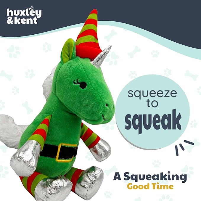 Huxley & Kent Funny Dog Toy w/Squeaker – Holiday Power Plush Squeaky Dog Toys for Small, Medium & Large Dogs – Soft Stuffed Animal for Indoor Play & Fetch - Buddy Unicorn, Small