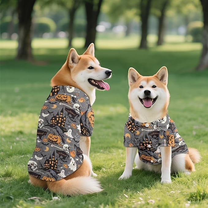 Ghost Skull Dog Shirt for Small Dogs Boys Cute Puppy Outfit Pet Halloween Shirts for Cats & Dogs, Spring Summer Breathable Cat Princess Shirt for Holiday Birthday Party Costume Clothing