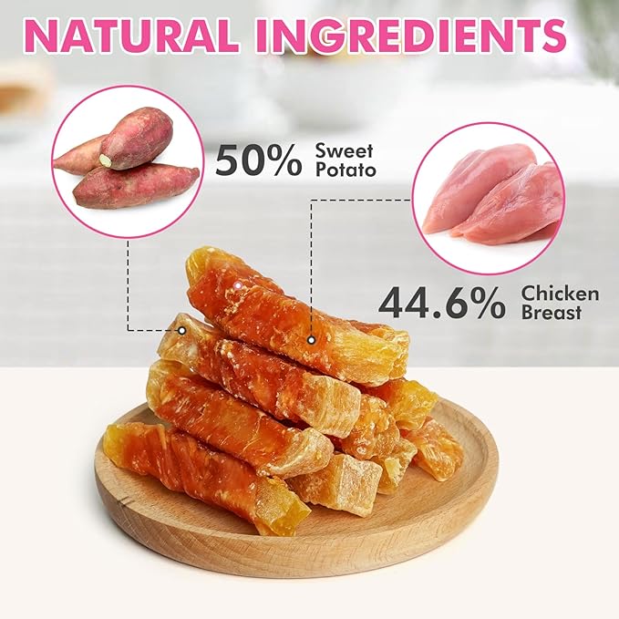 Dog Treats, Chicken Wrapped Sweet Potato Dog Treats, Rawhide Free Healthy Snacks, Soft Chews for Puppy and Small Dogs, 25 oz