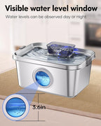 Dog Water Fountain 2 Gal, Stainless Steel Dog Water Fountain for Large Dogs Multi-Cats, Pet Water Fountain with Big Window, Super-Quiet Pump, Indoor Automatic Dog Water Bowl Dispenser Fountain Filters