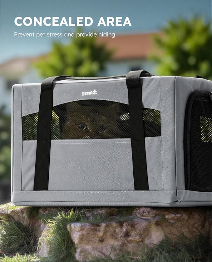 pecute Cat Carrier Stable, Pet Carrier Breathable and Portable, Cat Carriers Bag with Scientific Hidden Partition, Carriers for Cat Under 5kg, Dog Carrier Suitable for Travel and Outing, Gray