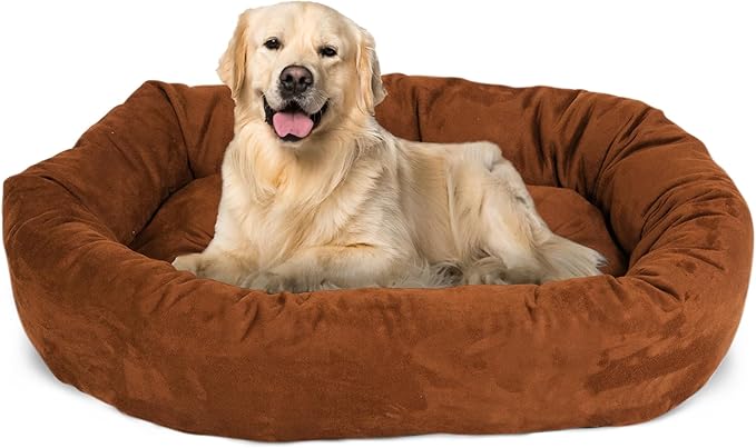 Majestic Pet 40 Inch Suede Calming Dog Bed Washable 40x29x9 (Inch) – Cozy Soft Round Donut Dog Bed with Spine Support for Dogs to Rest Their Head - Pet Bed Large – Rust