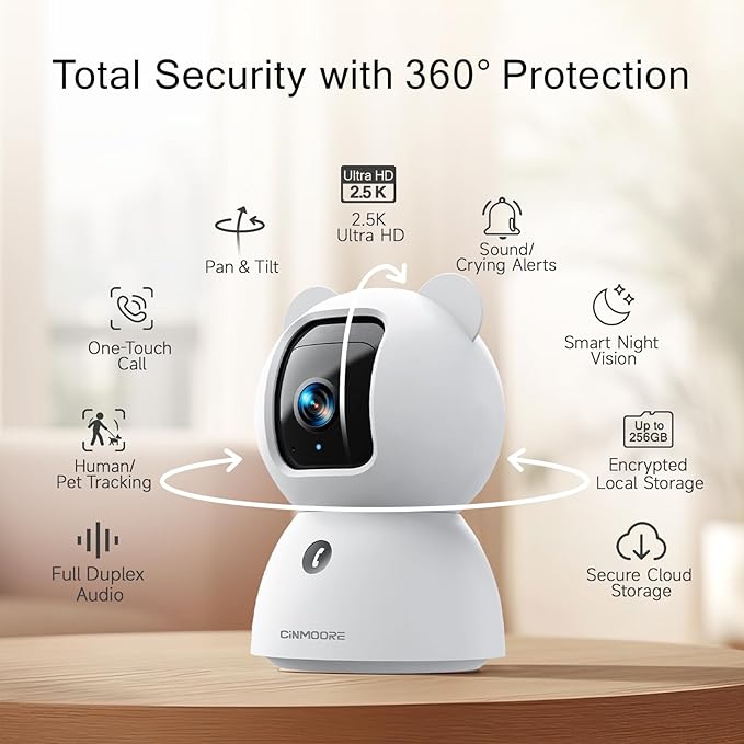 2.5K Pet/Dog Camera with Speaker/Phone App, No-Monthly-Fee AI Person/Pet/Cry Detection Security Camera Indoor, PTZ 2.4GHz WiFi Baby Monitor Cameras for Home Security, Night Vision, 2-Way Talk